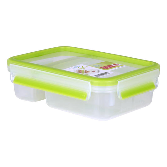 Emsa Clip & Go Snackbox, Frischhalte Box, Dose, Aufbewahrungsdose, Clipbox, Kunststoff, Grün, 600 ml, 518103