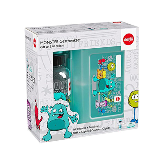 Emsa Kids Set Tritan, 2-piece, drinking bottle, children's bottle, lunch box, can, monster, 400 ml, 518138