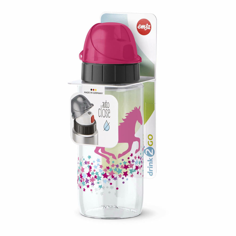 Emsa Trinkflasche Drink2Go Tritan Pink Horse, Trink Flasche, Getränkeflasche, Outdoorflasche, Kunststoff, Transparent, 0.5 L, 518302
