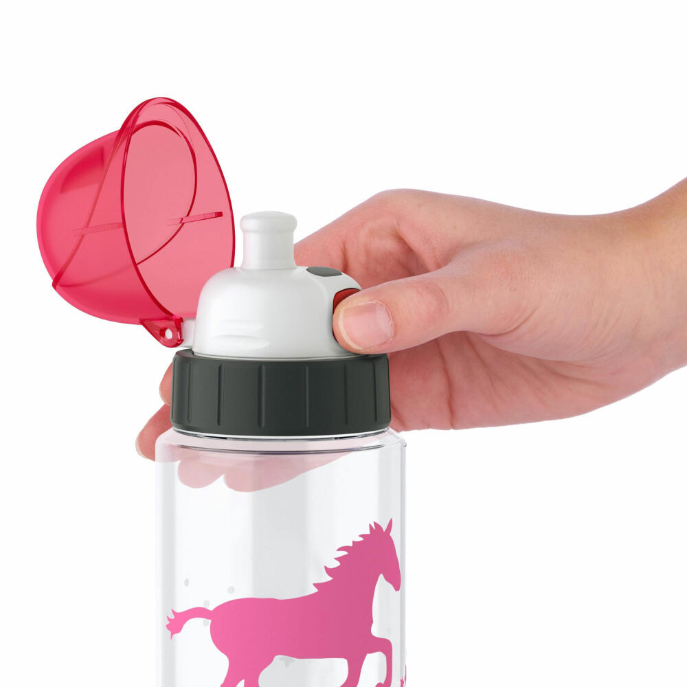 Emsa Trinkflasche Drink2Go Tritan Pink Horse, Trink Flasche, Getränkeflasche, Outdoorflasche, Kunststoff, Transparent, 0.5 L, 518302