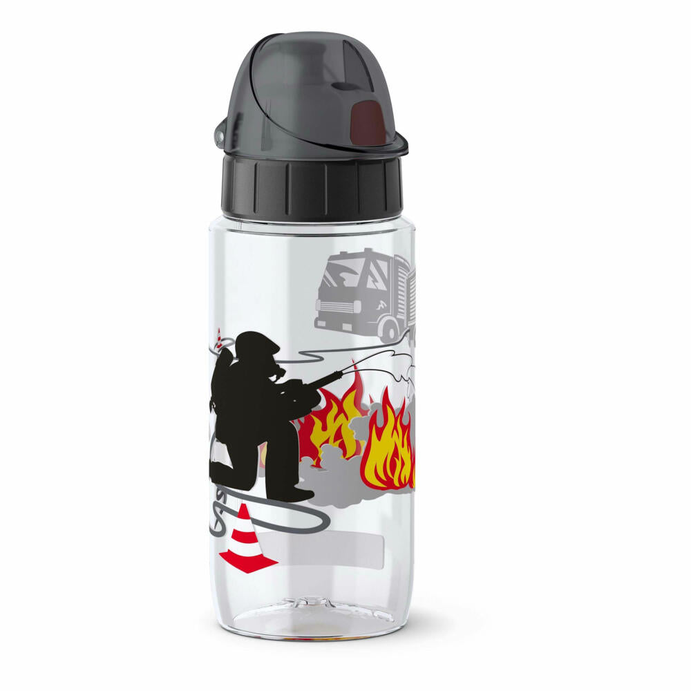 Emsa Trinkflasche Drink2Go Tritan Fireman, Trink Flasche, Getränkeflasche, Outdoorflasche, Kunststoff, Transparent, 0.5 L, 518305
