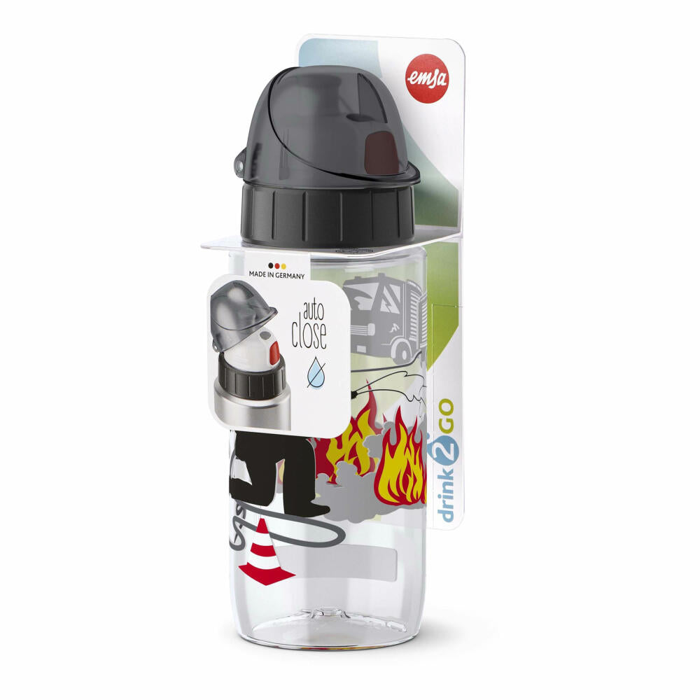 Emsa Trinkflasche Drink2Go Tritan Fireman, Trink Flasche, Getränkeflasche, Outdoorflasche, Kunststoff, Transparent, 0.5 L, 518305