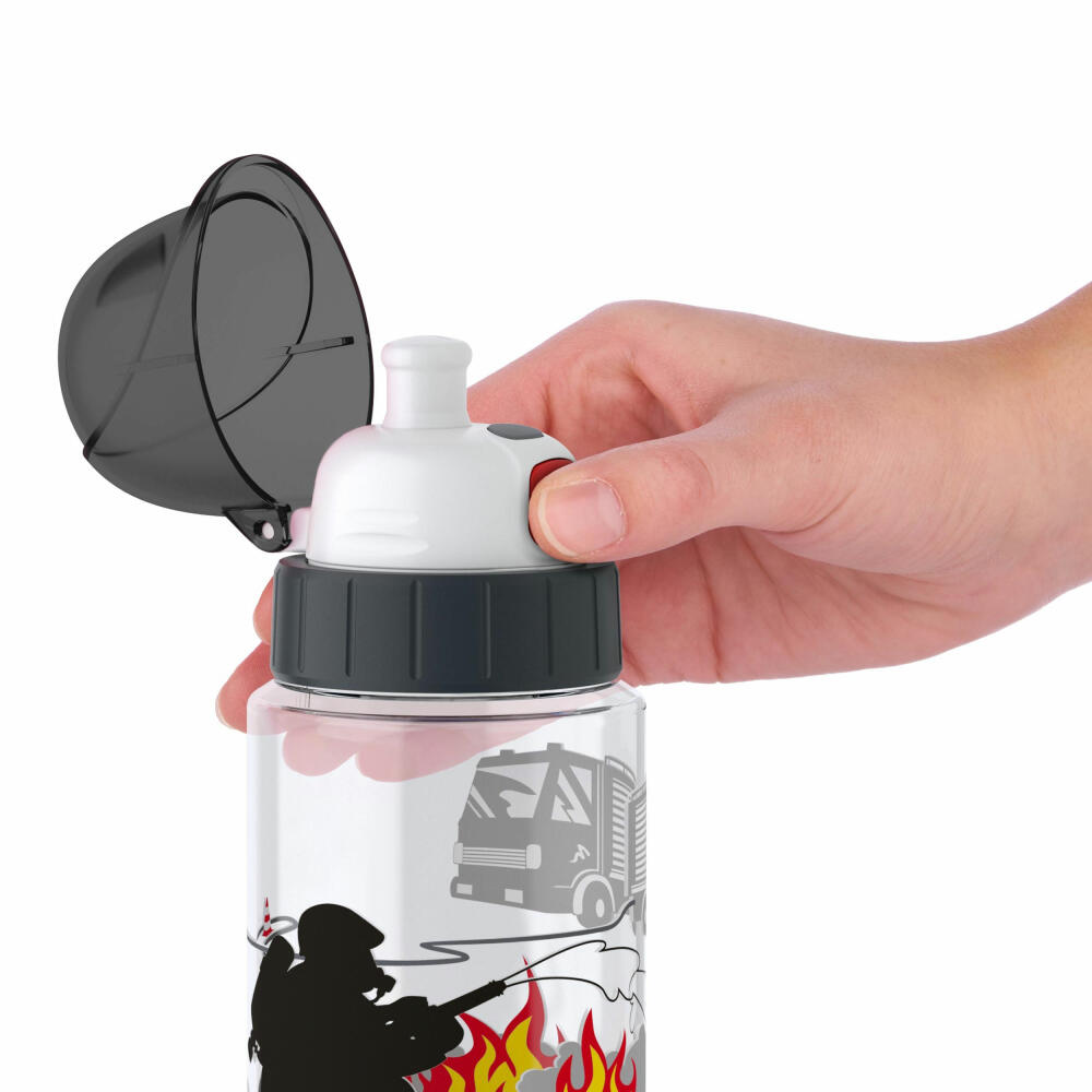 Emsa Trinkflasche Drink2Go Tritan Fireman, Trink Flasche, Getränkeflasche, Outdoorflasche, Kunststoff, Transparent, 0.5 L, 518305