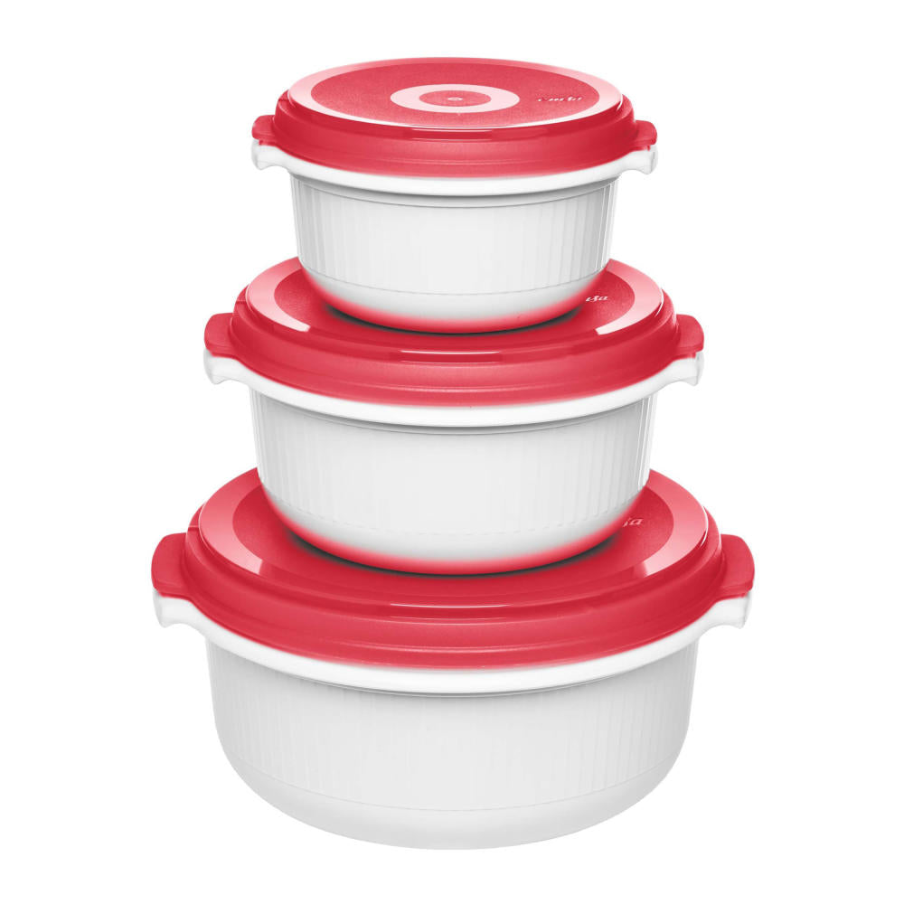 Emsa Micro Family microwave pot starter set, 3-piece, microwave pot, bowl, kitchen helper, plastic, white / red, 0.5 / 1 / 1.5 L, 518999
