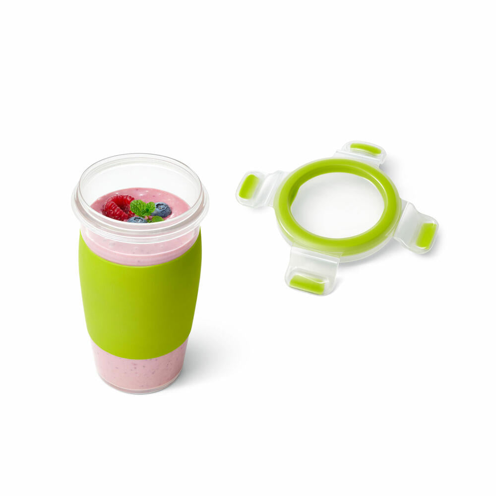 Emsa Smoothiebecher Clip & Go Smoothie Mug, Transportbecher, Jogurtbecher, Kunststoff, Grün, 450 ml, N1071500