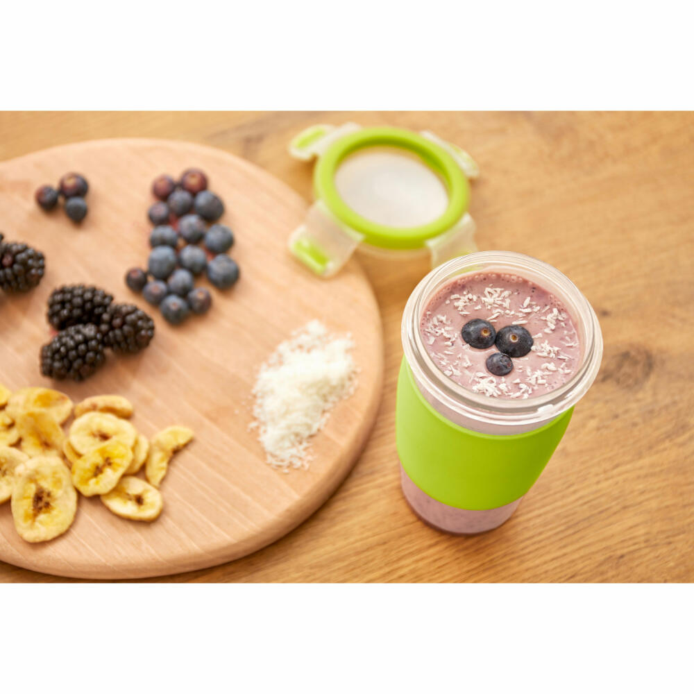 Emsa Smoothiebecher Clip & Go Smoothie Mug, Transportbecher, Jogurtbecher, Kunststoff, Grün, 450 ml, N1071500