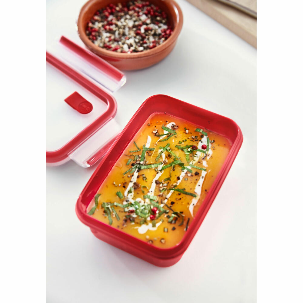Emsa CLIP & MICRO Mikrowellendose Quadratisch, Lunchbox, Frischhaltedose, Kunststoff, Rot, 1.3 L, N1060400