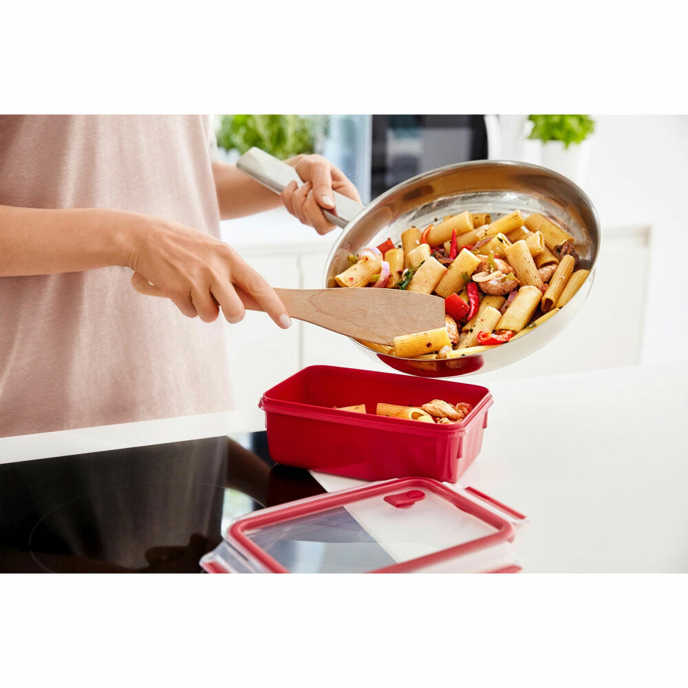 Emsa CLIP & MICRO Mikrowellendose Quadratisch, Lunchbox, Frischhaltedose, Kunststoff, Rot, 1.3 L, N1060400