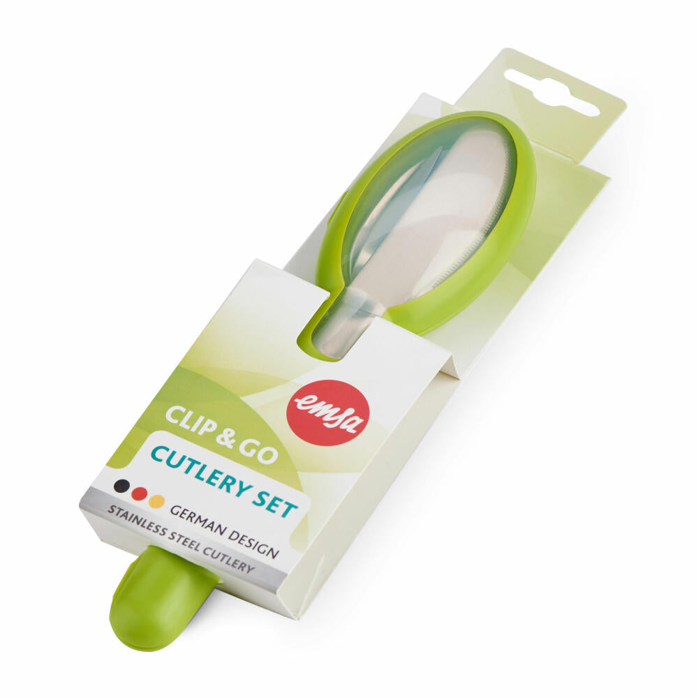 Emsa Besteck-Set Clip & Go, 3-tlg. Mit Etui, Reisebesteck, Campingbesteck, Edelstahl, Kunststoff, Grün, N1071800