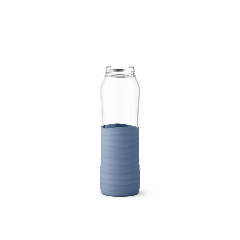 Emsa Glas-Trinkflasche Drink2Go, Trinkflasche, Wasserflasche, Glas mit Silikonmanschette, Aqua-blau, 700 ml, N3100200