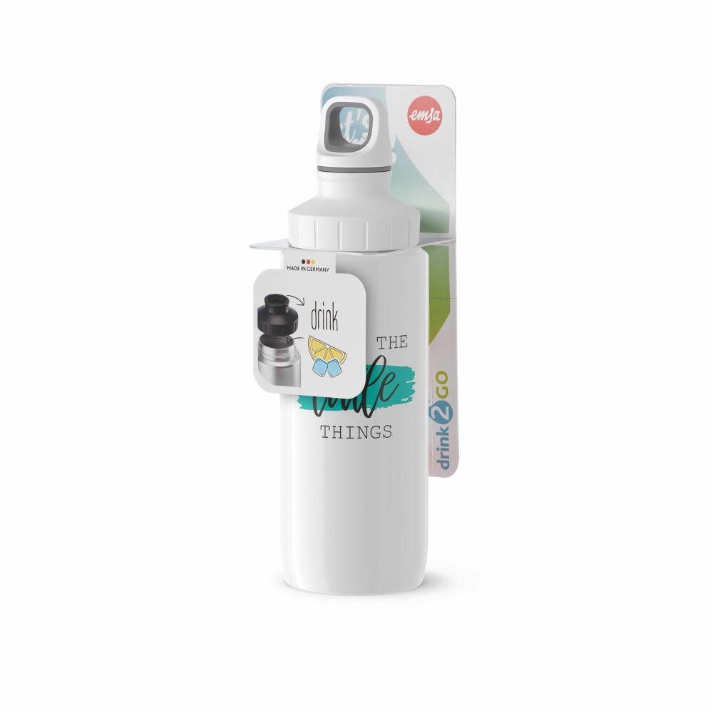 EMSA Drink2Go drinking bottle, water bottle, bottle, stainless steel, white / Little things decor, 0.6 L, N30110