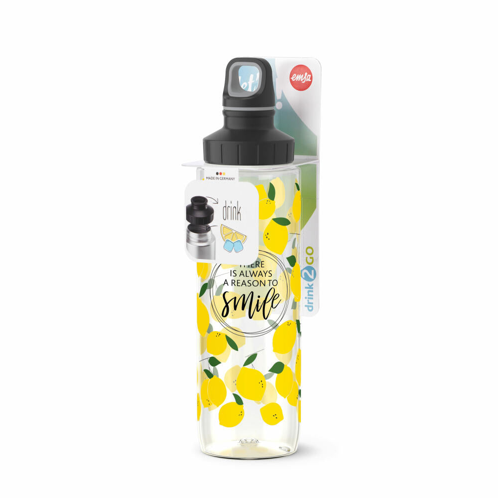 EMSA Drink2Go TRITAN drinking bottle Smile Lemons, water bottle, bottle, 0.7 L, N30313