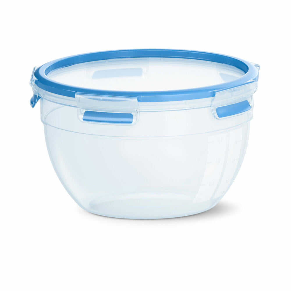 Emsa CLIP &amp; CLOSE food storage container, storage container, can, round, plastic, transparent/blue, 2.6 L, N1011400
