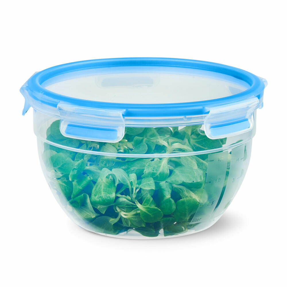 Emsa CLIP &amp; CLOSE food storage container, storage container, can, round, plastic, transparent/blue, 2.6 L, N1011400