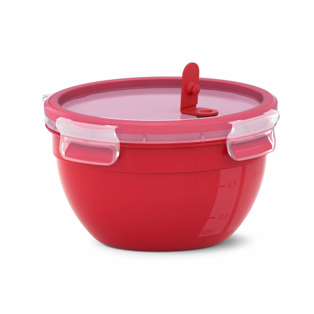 Emsa CLIP &amp; MICRO microwave container round, lunch box, food storage container, plastic, red, 1.1 L, N1060500
