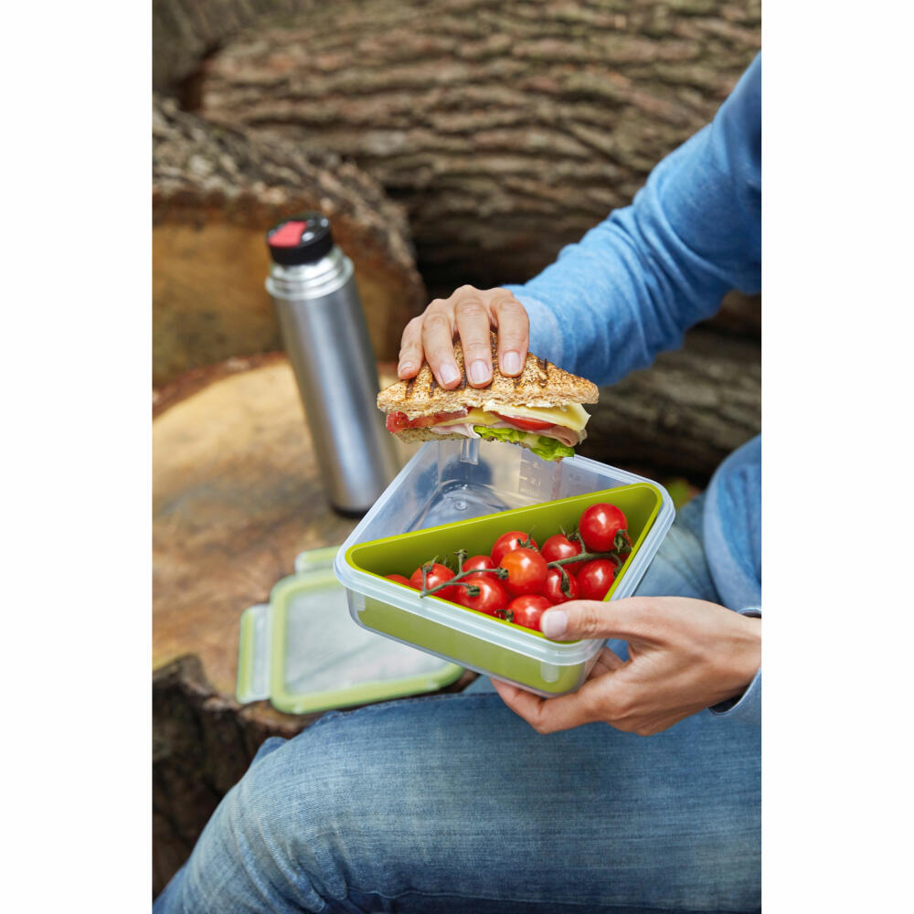 Emsa CLIP & GO Salatbox Rund mit Einsatz und Dressingbox, Lunchbox, Kunstoff, Transparent/Hellgrün, 2.6 L, N1071300