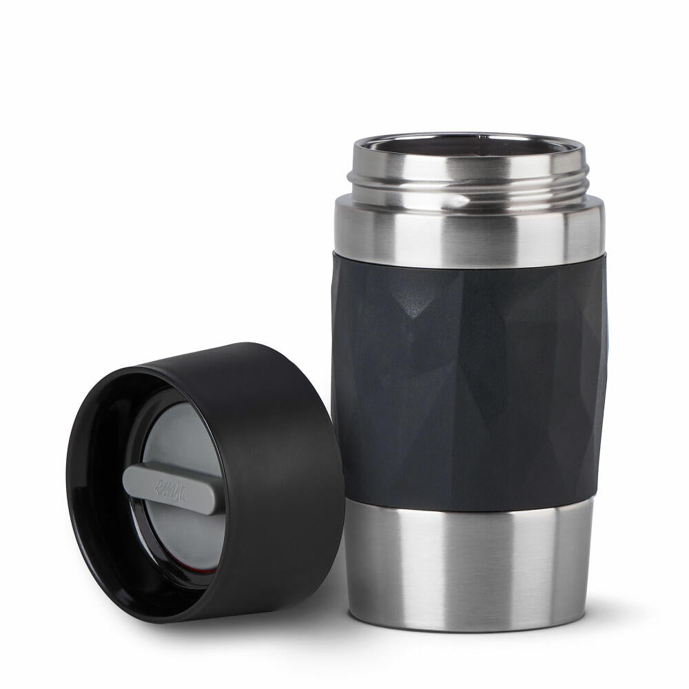 Emsa Isolierbecher Travel Mug Compact, Thermobecher, To-Go-Becher, Edelstahl, Schwarz, 300 ml, N2160100
