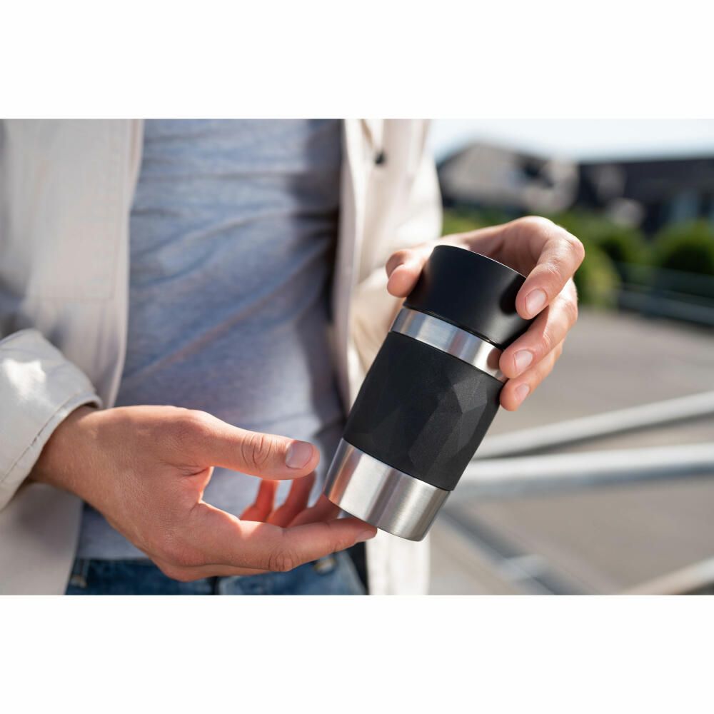 Emsa Isolierbecher Travel Mug Compact, Thermobecher, To-Go-Becher, Edelstahl, Schwarz, 300 ml, N2160100
