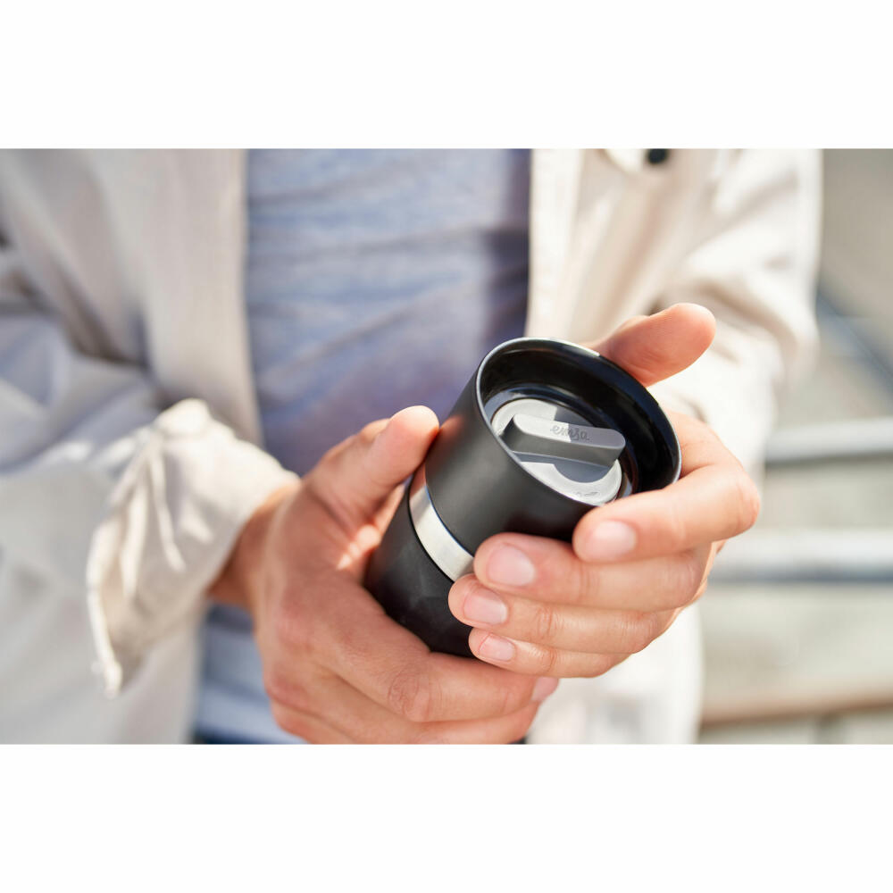Emsa Isolierbecher Travel Mug Compact, Thermobecher, To-Go-Becher, Edelstahl, Schwarz, 300 ml, N2160100