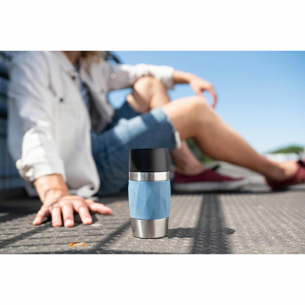 Emsa Isolierbecher Travel Mug Compact, Thermobecher, To-Go-Becher, Edelstahl, Blau, 300 ml, N2160200