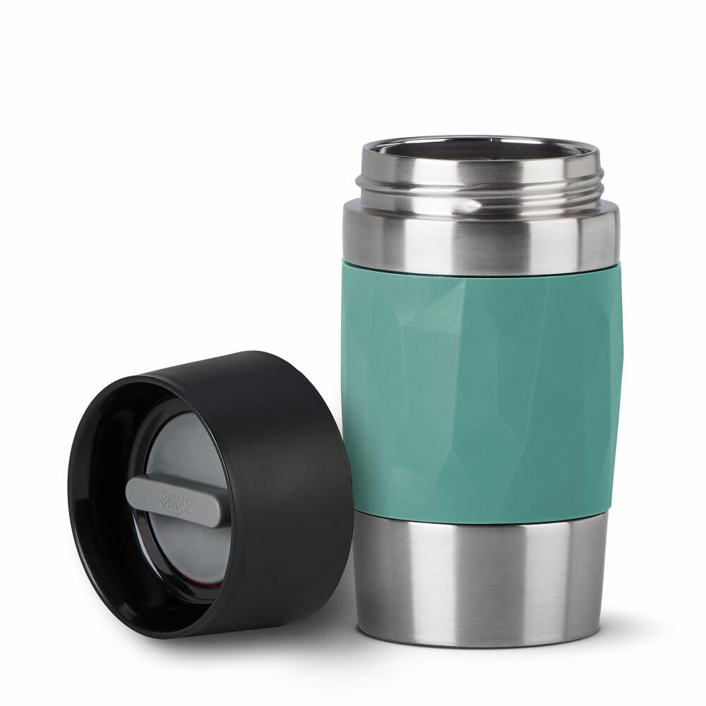 Emsa Isolierbecher Travel Mug Compact, Thermobecher, To-Go-Becher, Edelstahl, Petrol, 300 ml, N2160300