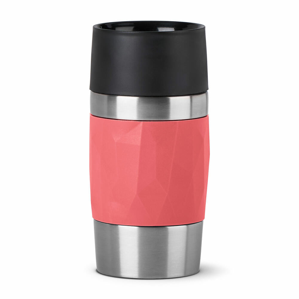 Emsa Isolierbecher Travel Mug Compact, Thermobecher, To-Go-Becher, Edelstahl, Koralle, 300 ml, N2160400