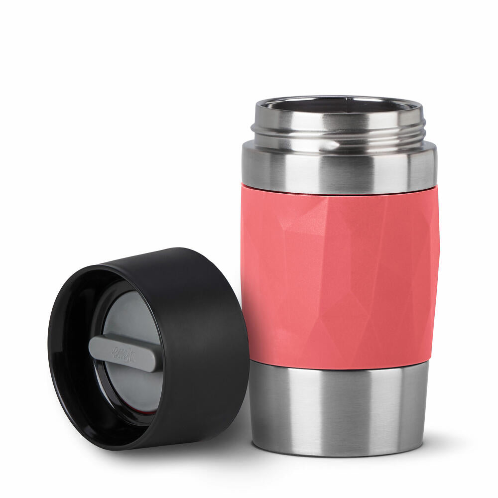 Emsa Isolierbecher Travel Mug Compact, Thermobecher, To-Go-Becher, Edelstahl, Koralle, 300 ml, N2160400