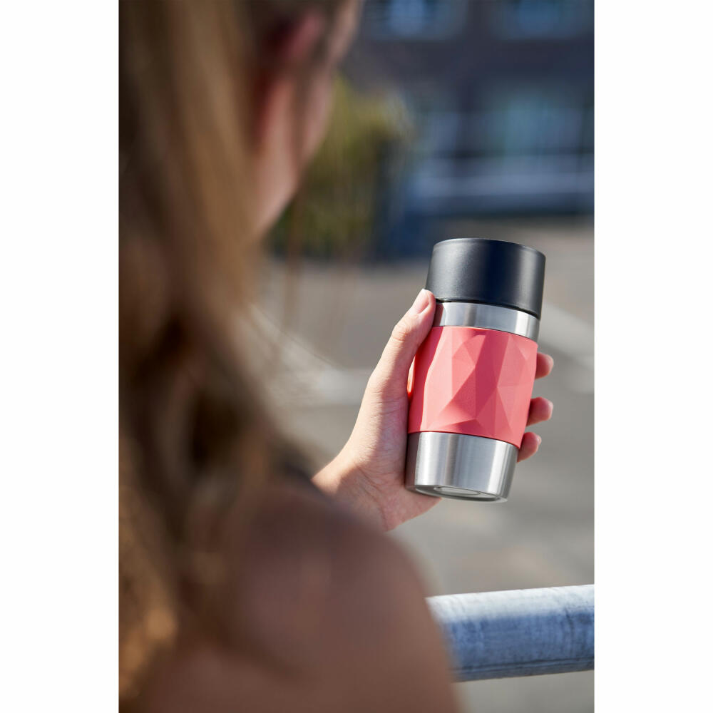 Emsa Isolierbecher Travel Mug Compact, Thermobecher, To-Go-Becher, Edelstahl, Koralle, 300 ml, N2160400