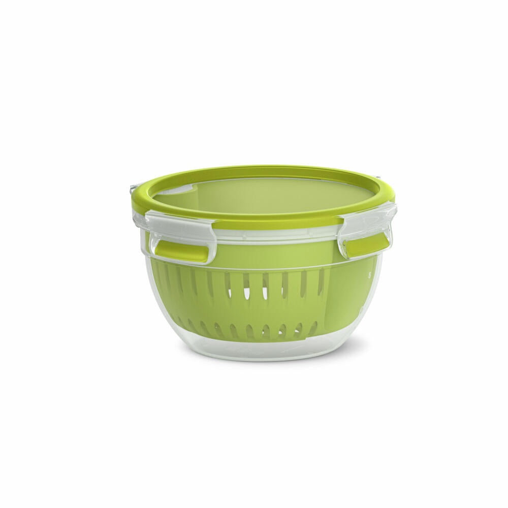 Emsa Frischhaltedose Clip & Go Fruit Bowl, Früchtedose mit Siebeinsatz, Kunststoff, Grün, 1.1 Liter, N1072200
