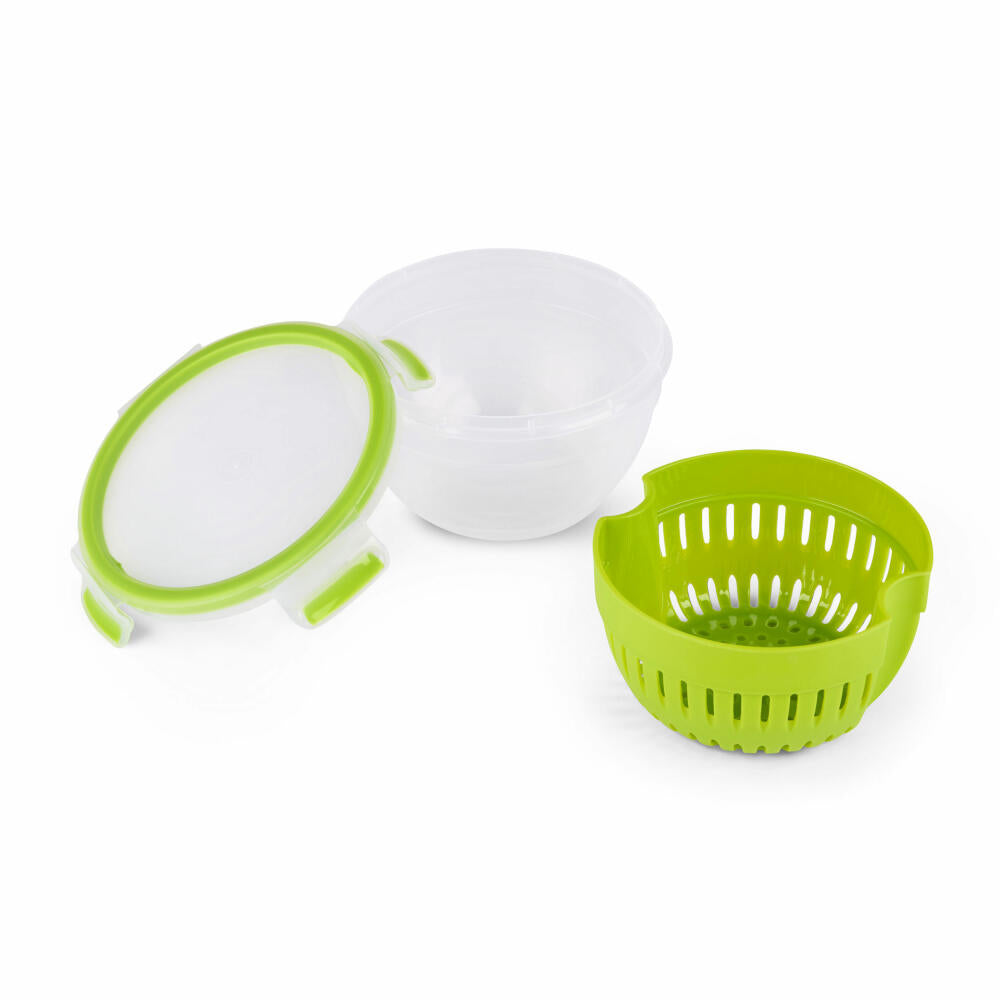 Emsa Frischhaltedose Clip & Go Fruit Bowl, Früchtedose mit Siebeinsatz, Kunststoff, Grün, 1.1 Liter, N1072200