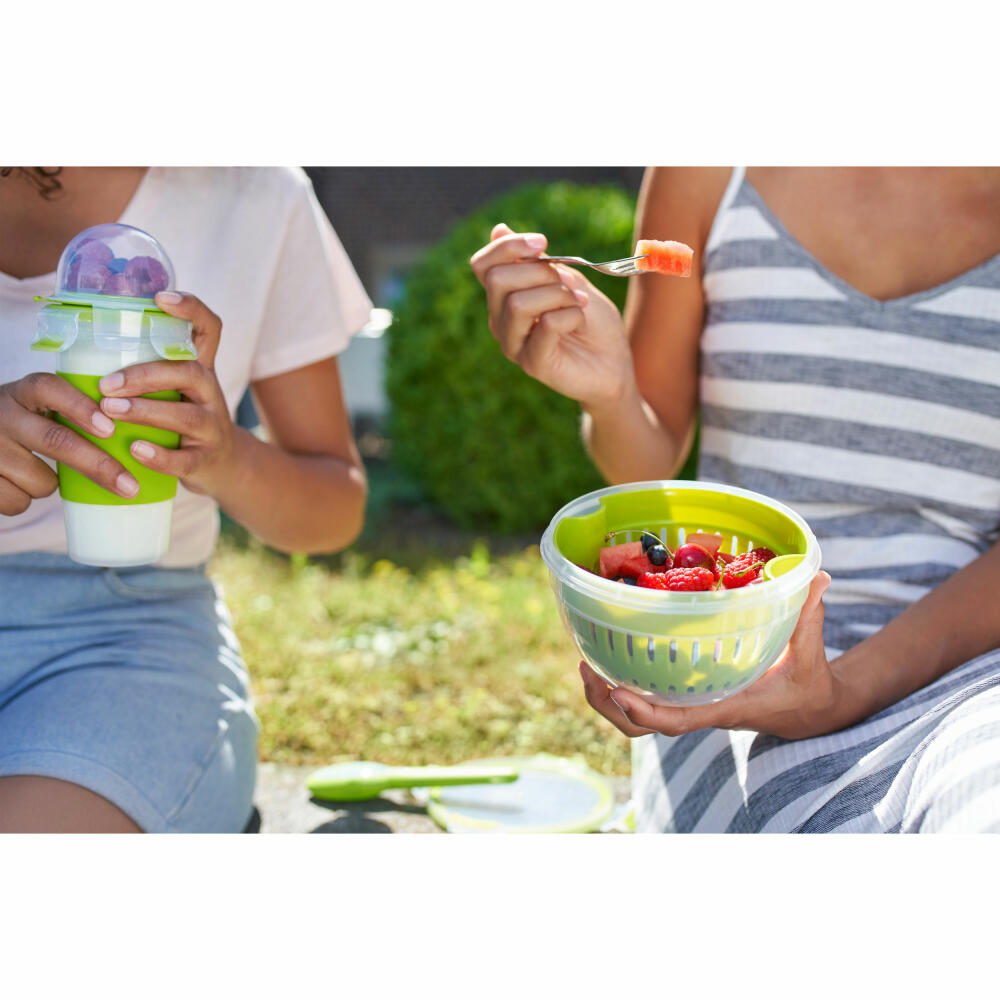 Emsa Frischhaltedose Clip & Go Fruit Bowl, Früchtedose mit Siebeinsatz, Kunststoff, Grün, 1.1 Liter, N1072200