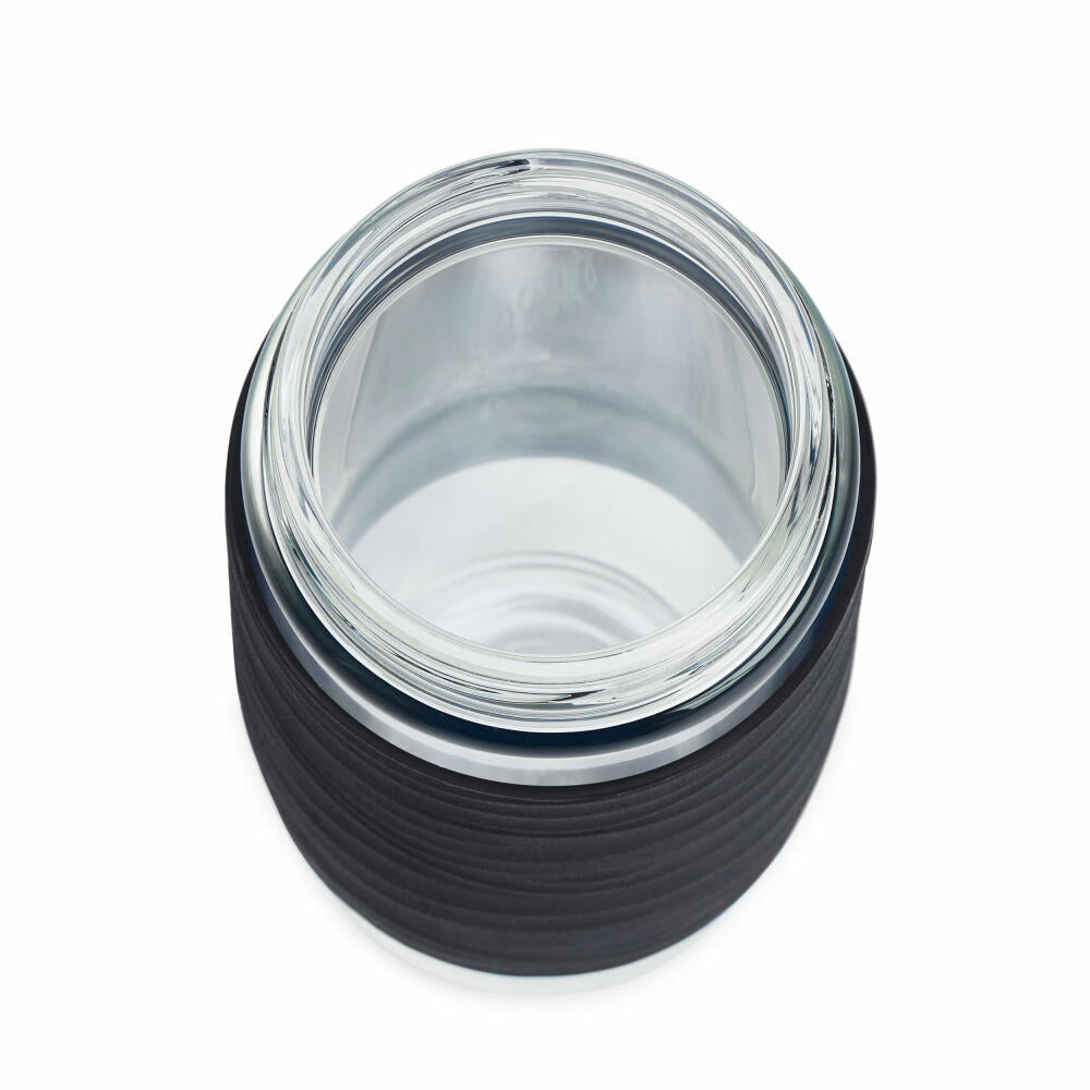 Emsa Teebecher Tea Mug, Teeglas mit Sieb, doppelwandiges Glas, Silikonmanschette, Schwarz, 400 ml , N2080300