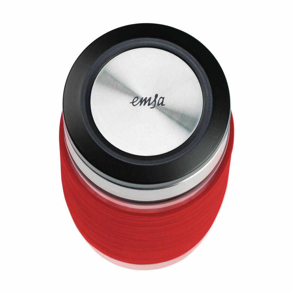 Emsa Teebecher Tea Mug, Teeglas mit Sieb, doppelwandiges Glas, Silikonmanschette, Rot, 400 ml , N2080400