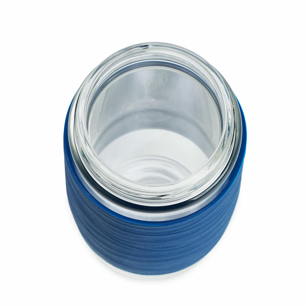 Emsa Teebecher Tea Mug, Teeglas mit Sieb, doppelwandiges Glas, Silikonmanschette, Blau, 400 ml , N2080500