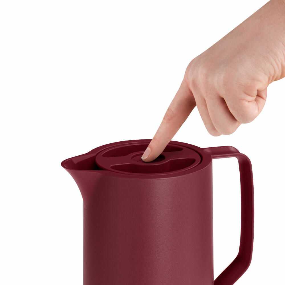 EMSA Motiva Isolierkanne, Isokanne, Kanne, Kaffeekanne, Edelstahl, Glas-Isolierkolben, Weinrot, 1 L, N41702
