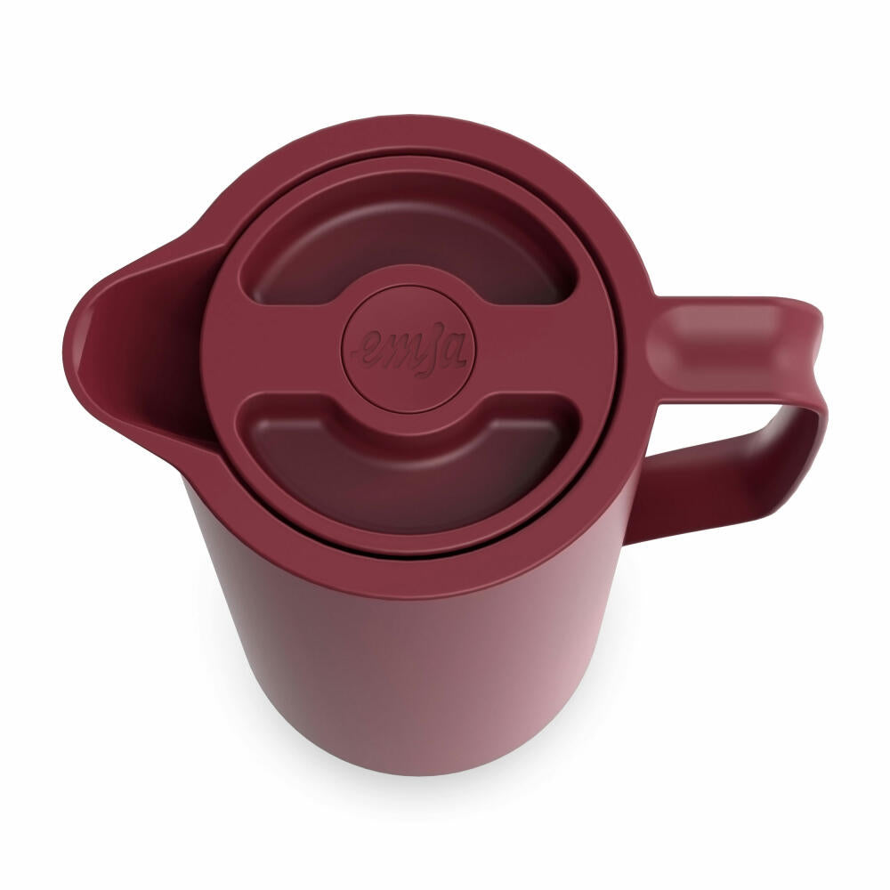 EMSA Motiva Isolierkanne, Isokanne, Kanne, Kaffeekanne, Edelstahl, Glas-Isolierkolben, Weinrot, 1 L, N41702