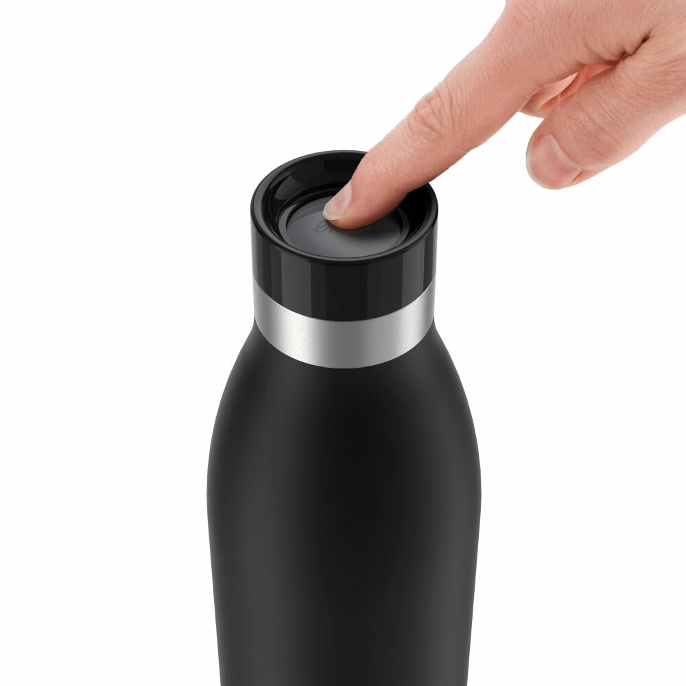 EMSA BLUDROP COLOR Trinkflasche, Wasserflasche, Flasche, Edelstahl, Schwarz, 0.7 L, N31109