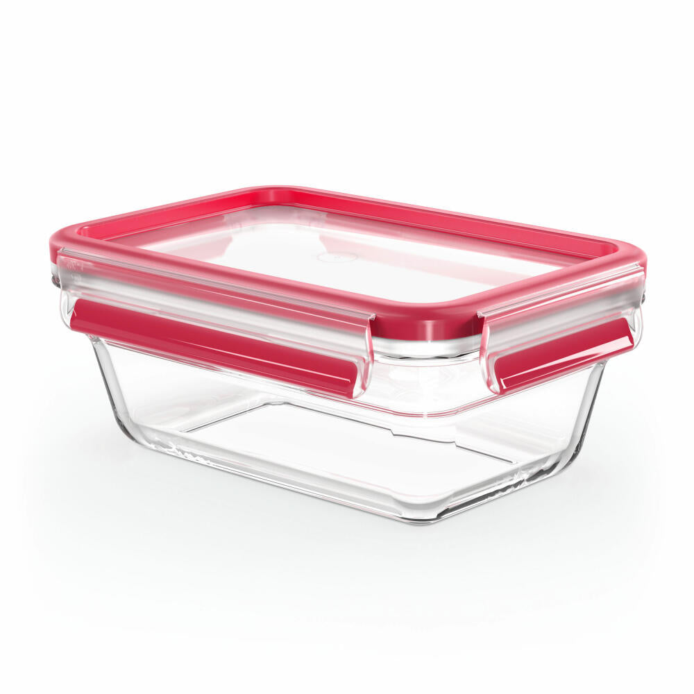 EMSA Clip &amp; Close GLASS food storage container, storage container, transparent / red, 0.85 L, N10408