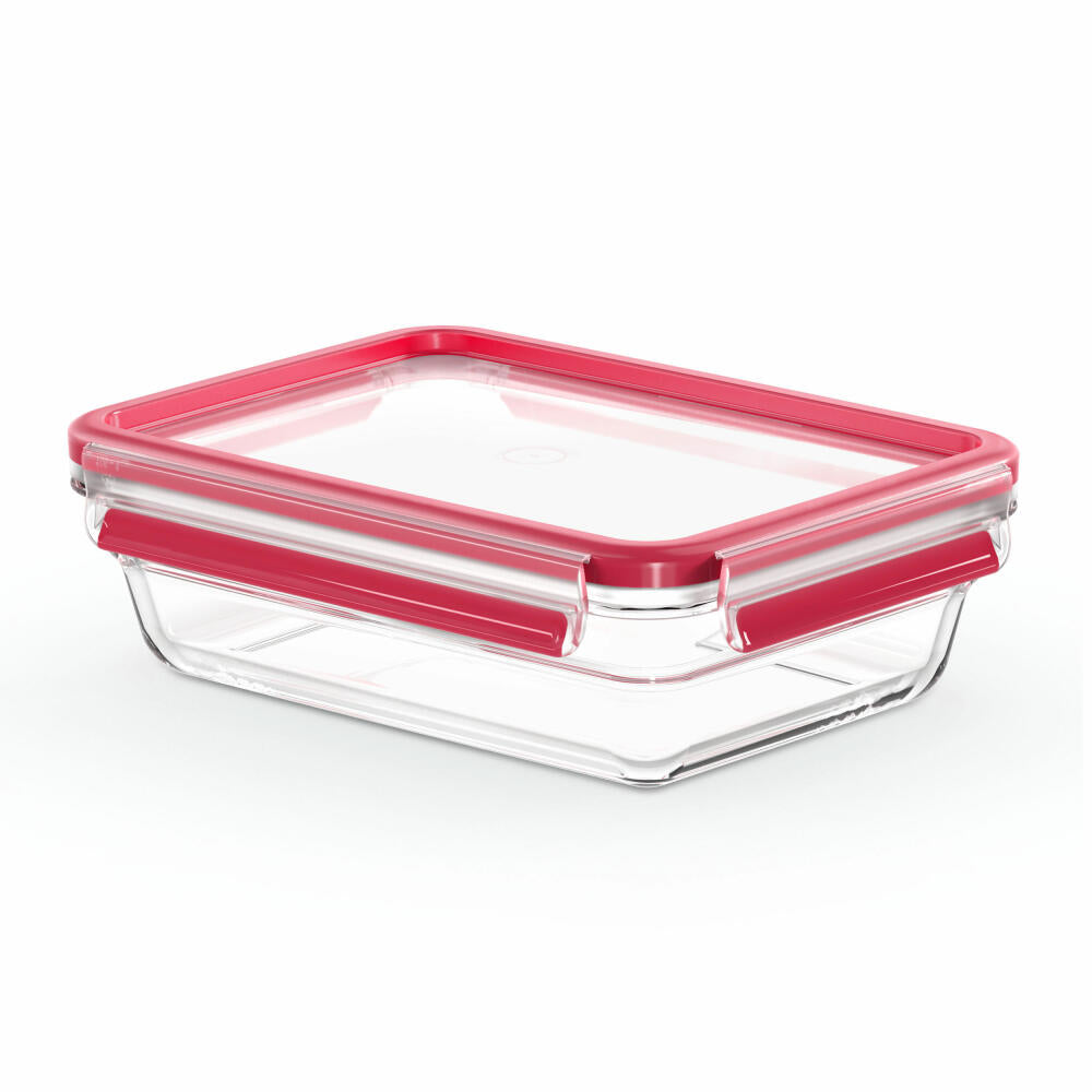 EMSA Clip & Close GLAS Frischhaltedose, Vorratsbehälter, Vorratsdose, Transparent / Rot, 1.1 L, N10409