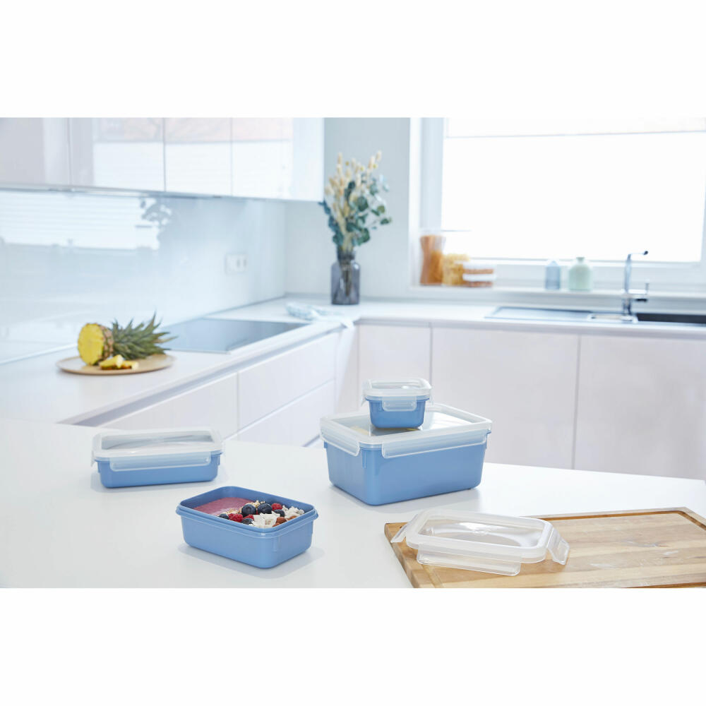EMSA Clip &amp; Close COLOR EDITION food storage containers, 4 pcs., storage container, storage container, food storage container, plastic, aqua blue, N10308