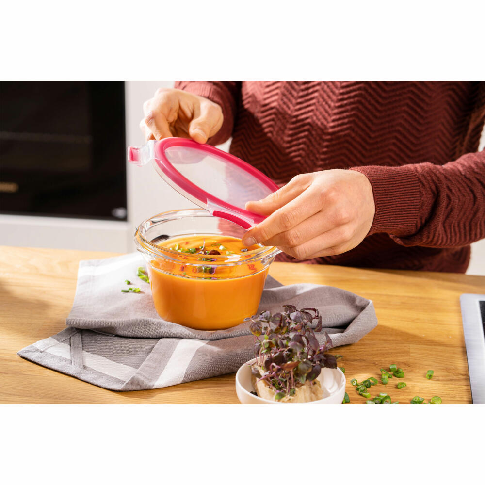 EMSA Clip &amp; Close GLASS food storage container, storage container, transparent / red, 0.9 L, N10404