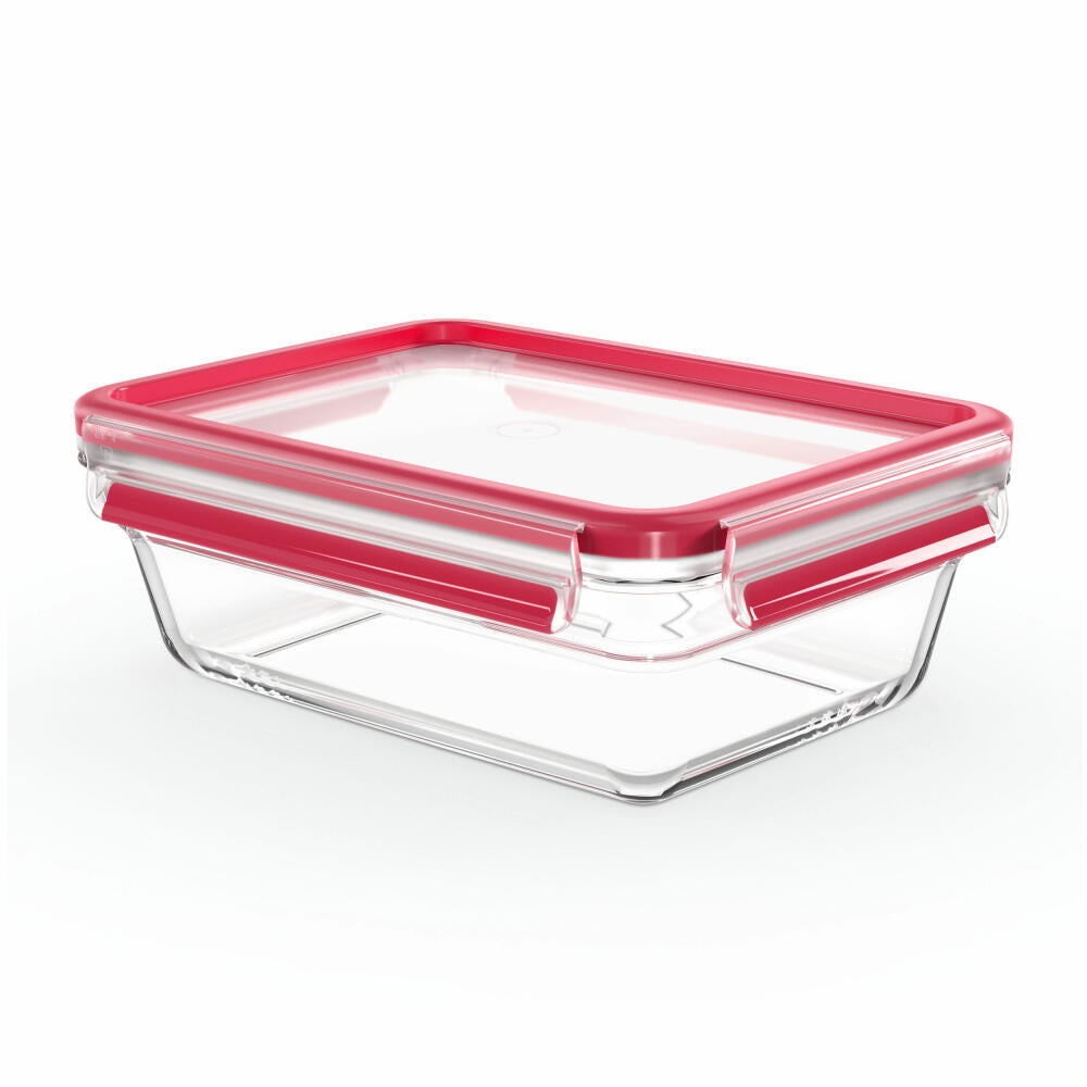 EMSA Clip &amp; Close GLASS food storage container, storage container, transparent / red, 1.3 L, N10410