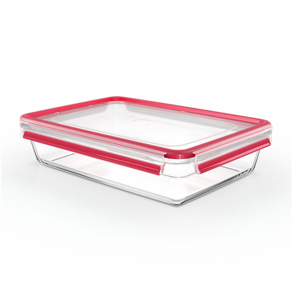 EMSA Clip &amp; Close GLAS food storage container, storage container, transparent / red, 3 L, N10412