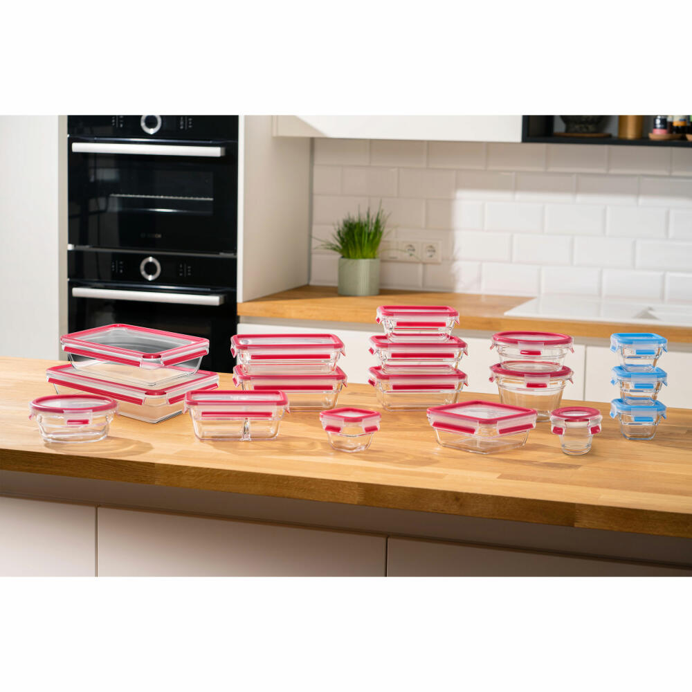 EMSA Clip &amp; Close GLAS food storage container, storage container, transparent / red, 2 L, N10411