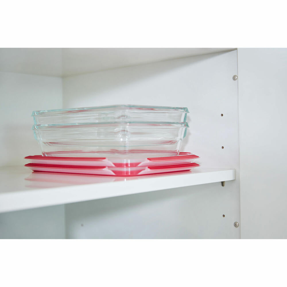 EMSA Clip &amp; Close GLASS food storage containers, 3-piece, food storage container, storage container, transparent / red, 0.18 L / 0.45 L / 1.3 L, N10508