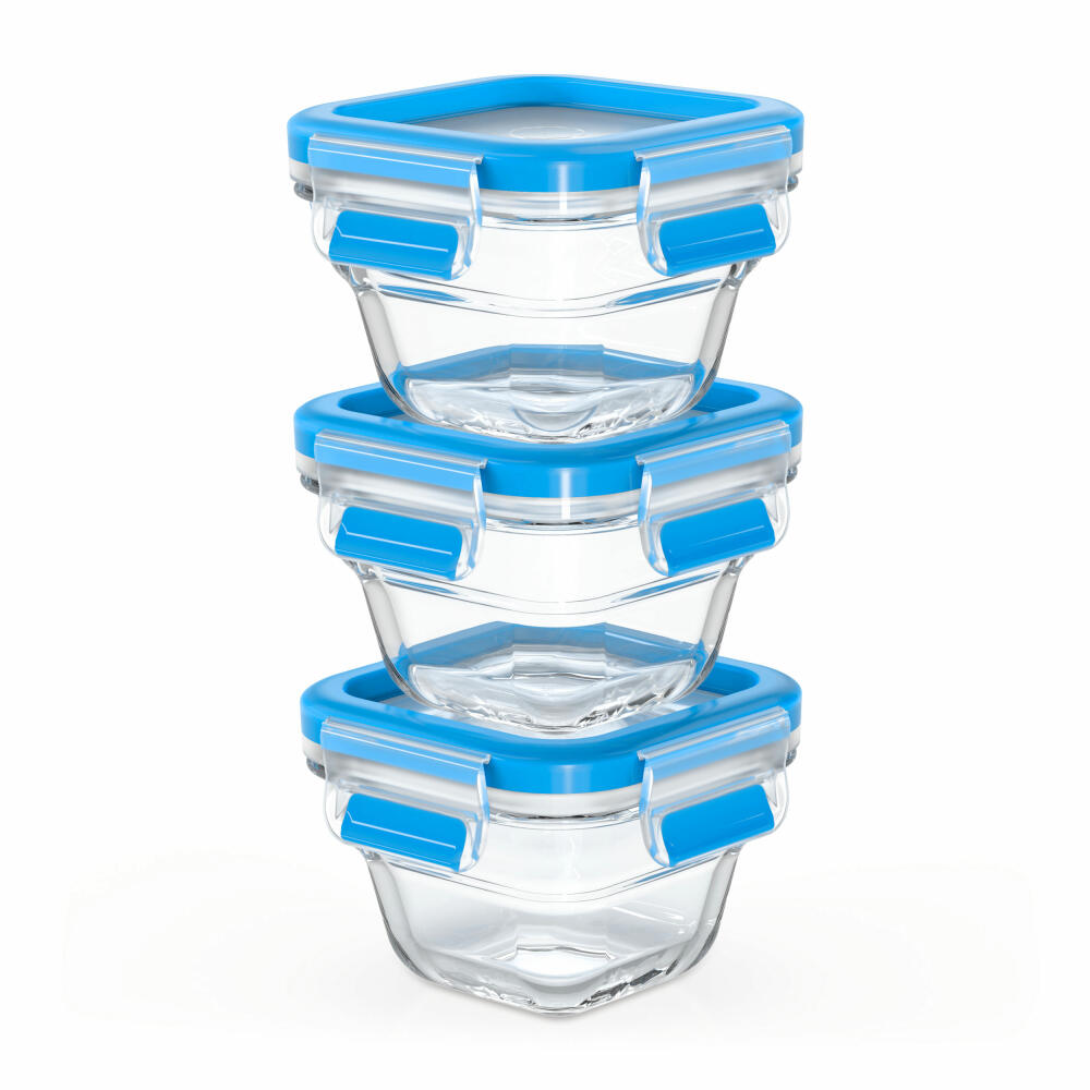 EMSA Clip &amp; Close GLASS food storage containers, set of 3, food storage container, storage container, transparent / blue, 0.18 L, N10507