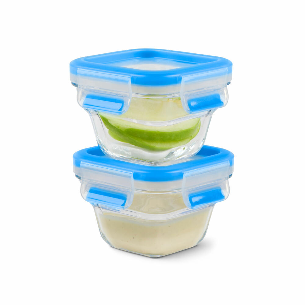 EMSA Clip &amp; Close GLASS food storage containers, set of 3, food storage container, storage container, transparent / blue, 0.18 L, N10507