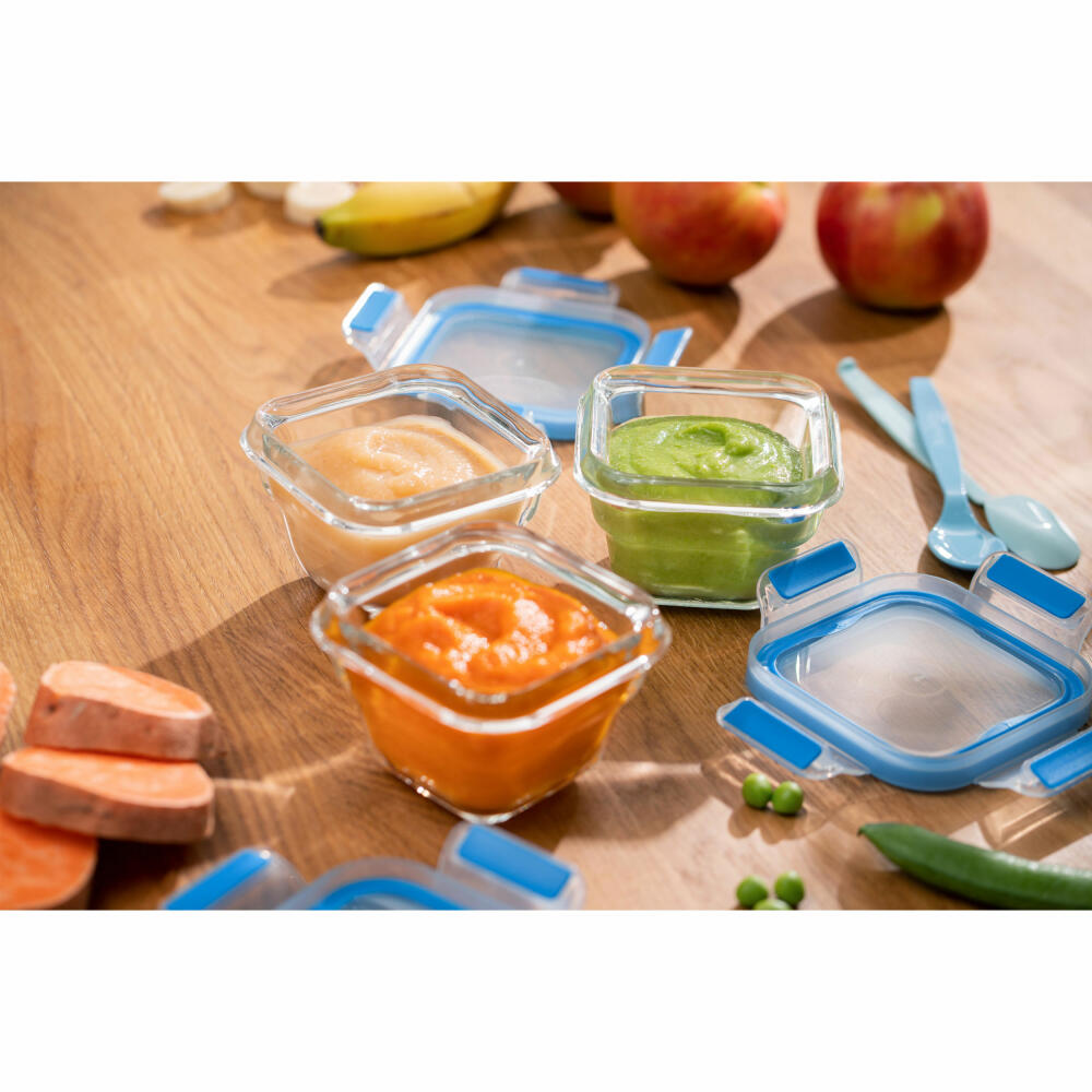 EMSA Clip &amp; Close GLASS food storage containers, set of 3, food storage container, storage container, transparent / blue, 0.18 L, N10507
