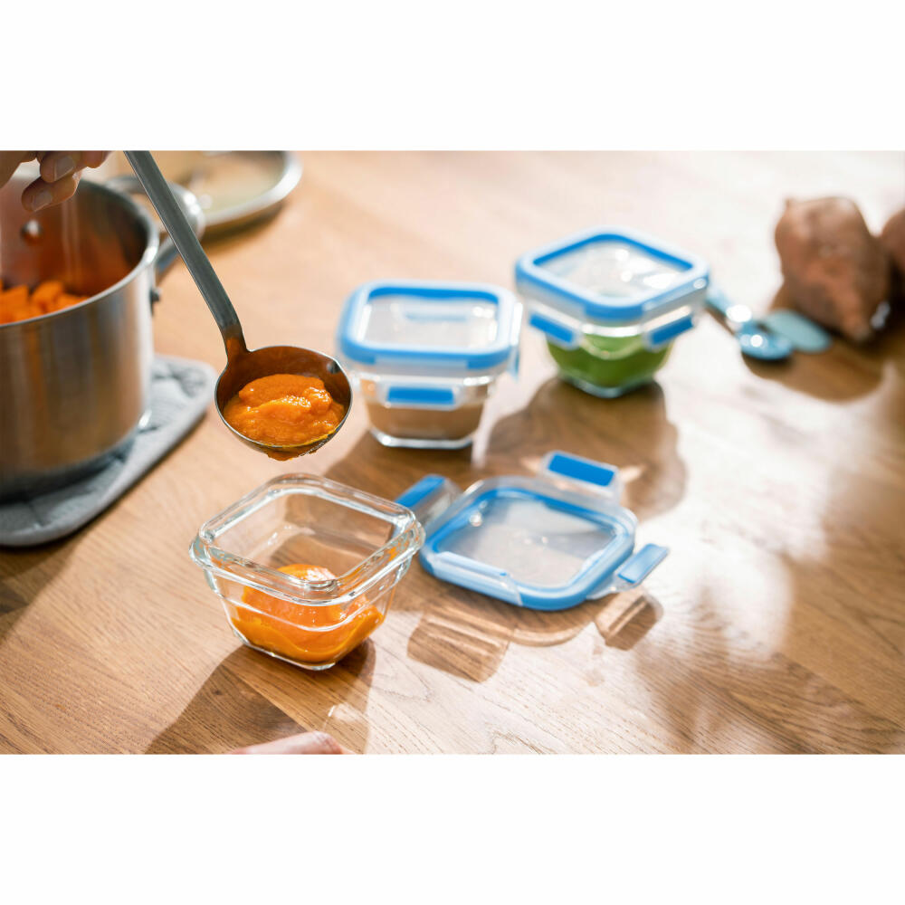 EMSA Clip &amp; Close GLASS food storage containers, set of 3, food storage container, storage container, transparent / blue, 0.18 L, N10507