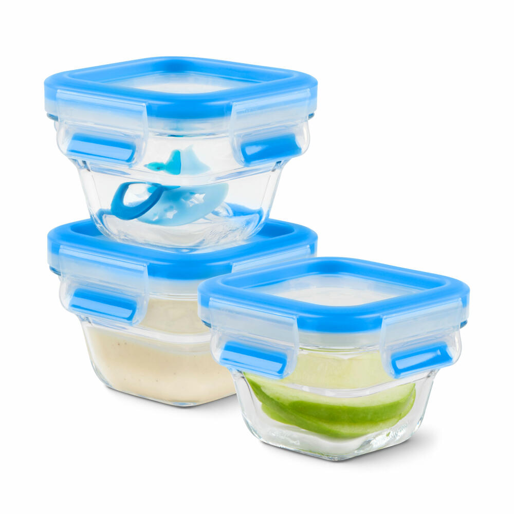 EMSA Clip &amp; Close GLASS food storage containers, set of 3, food storage container, storage container, transparent / blue, 0.18 L, N10507